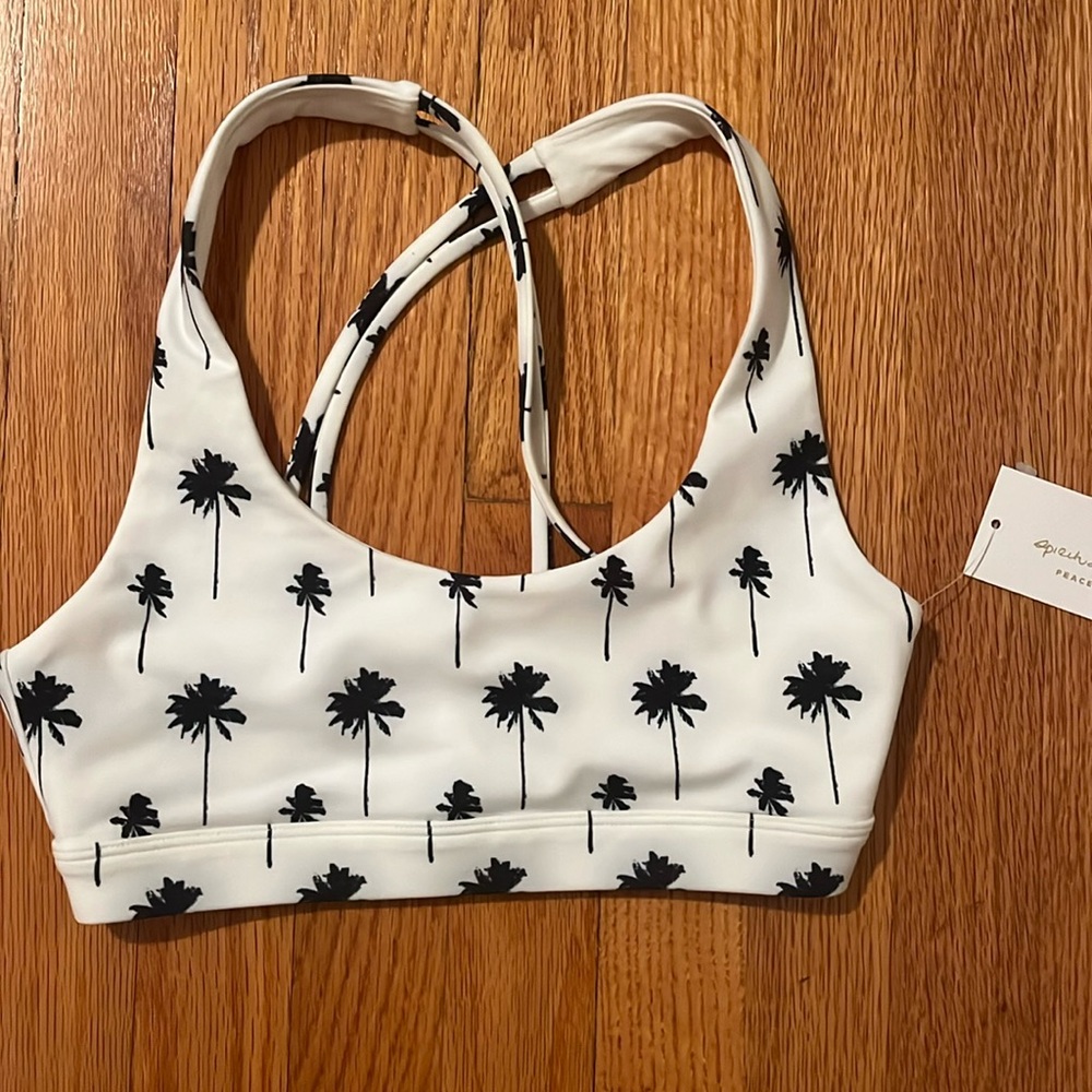Spiritual Gangster studio sports bra. White with palm tree print. New size xs
